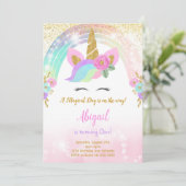 Glitter Eenhoorn Verjaardag Uitnodigen Kaart (Staand voorkant)