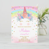 Glitter Eenhoorn Verjaardag Uitnodiging (Staand voorkant)