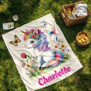 Glitter eenhoorn weide wilde bloemen fleece deken