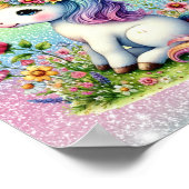Glitter eenhoorn weide wilde bloemen poster (Hoek)