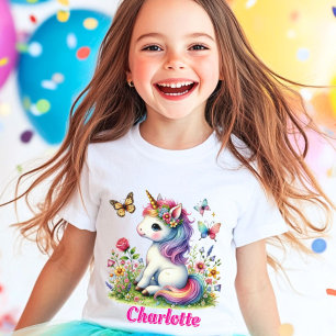 Glitter eenhoorn weide wilde bloemen  t-shirt