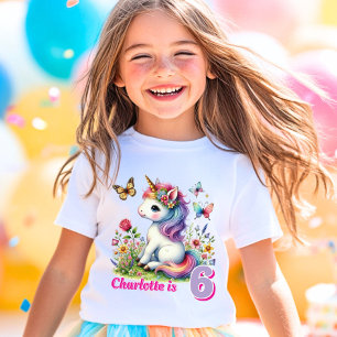 Glitter eenhoorn weide wilde bloemen verjaardag t-shirt