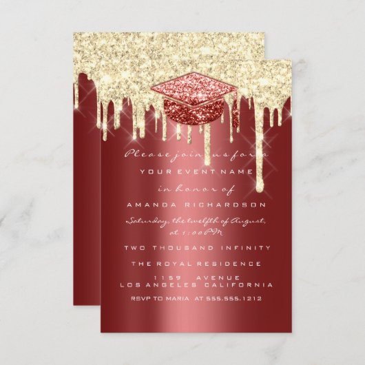 Glitter Effect Drift Gold Afstuderen Bourgogne Kaart (Voorkant / Achterkant)