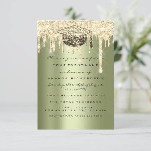 Glitter Effect Drivers Afstuderen Partij Mint Gree Kaart (Staand voorkant)