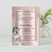 Glitter Eiffel Balloons Roos Gold Quinceañera Kaart (Staand voorkant)