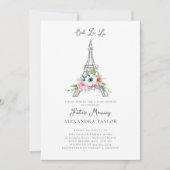 Glitter Eiffel Paris Floral Blue Boy Baby shower Kaart (Voorkant)