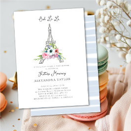 Glitter Eiffel Paris Floral Blue Boy Baby shower Kaart
