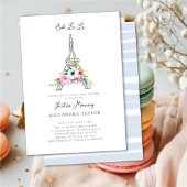 Glitter Eiffel Paris Floral Blue Boy Baby shower Kaart