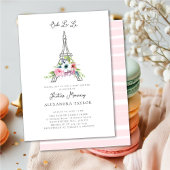 Glitter Eiffel Paris Floral Pink Girl Baby shower Kaart