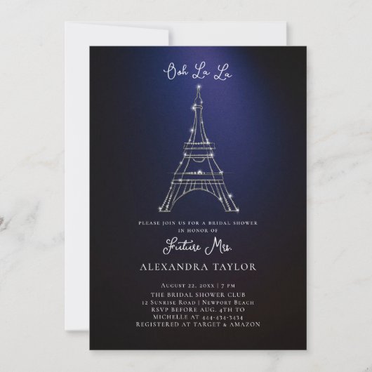 Glitter Eiffel Paris Minimale Paarse Vrijgezellenf Kaart (Voorkant)