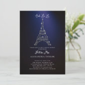 Glitter Eiffel Paris Minimale Paarse Vrijgezellenf Kaart (Staand voorkant)