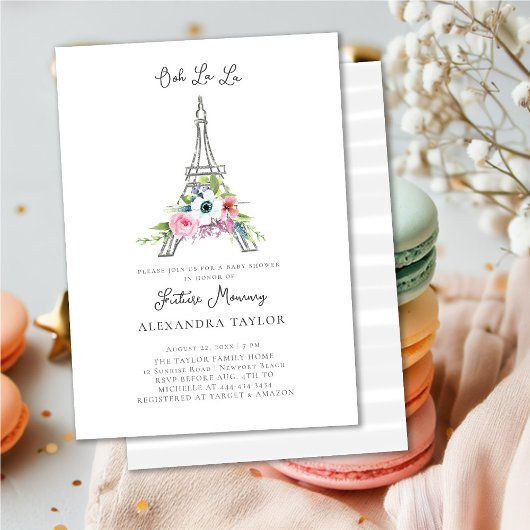 Glitter Eiffel Paris Rustic Bouquet Baby shower Kaart