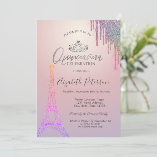 Glitter Eiffel Tower, Colorful Drivers Quinceañera Kaart (Staand voorkant)