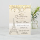 Glitter Eiffel Tower, Drives Gold Quinceañera Kaart (Staand voorkant)