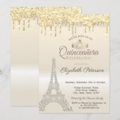 Glitter Eiffel Tower, Drives Gold Quinceañera Kaart (Voorkant / Achterkant)