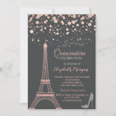 Glitter Eiffel Tower, Heels Stippen Quinceañera Kaart (Voorkant)