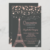 Glitter Eiffel Tower, Heels Stippen Quinceañera Kaart (Voorkant / Achterkant)