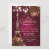 Glitter Eiffel Tower, Tiara Rozen Red Quinceañera Kaart (Voorkant)