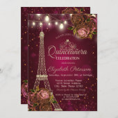 Glitter Eiffel Tower, Tiara Rozen Red Quinceañera Kaart (Voorkant / Achterkant)