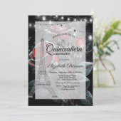 Glitter Eiffeltoren, Dark Rozen Drops Quinceañera Kaart (Staand voorkant)