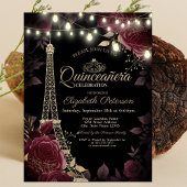 Glitter Eiffeltoren, donkere Rozen Quinceañera Kaart