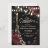 Glitter Eiffeltoren, donkere Rozen Quinceañera Kaart (Voorkant)
