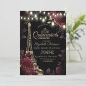 Glitter Eiffeltoren, donkere Rozen Quinceañera Kaart (Staand voorkant)