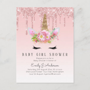 GLITTER EINHOORN Baby MEISJE Shower Roze Goud Briefkaart