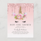 GLITTER EINHOORN Baby MEISJE Shower Roze Goud Briefkaart (Voorkant)