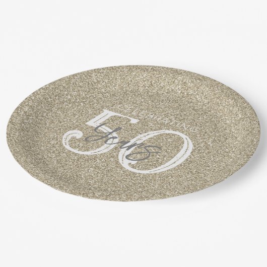 Glitter Elegant 50 jaar gouden Jubileum Papieren Bordje (Gekanteld)