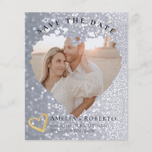 Glitter Elegant bewaart de Datum Fotokaart Flyer (Voorkant)