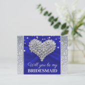 Glitter Elegant Blue zal je mijn Bridesmaid zijn Briefkaart (Staand voorkant)