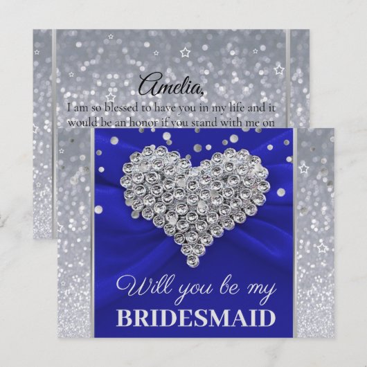 Glitter Elegant Blue zal je mijn Bridesmaid zijn Briefkaart (Voorkant / Achterkant)