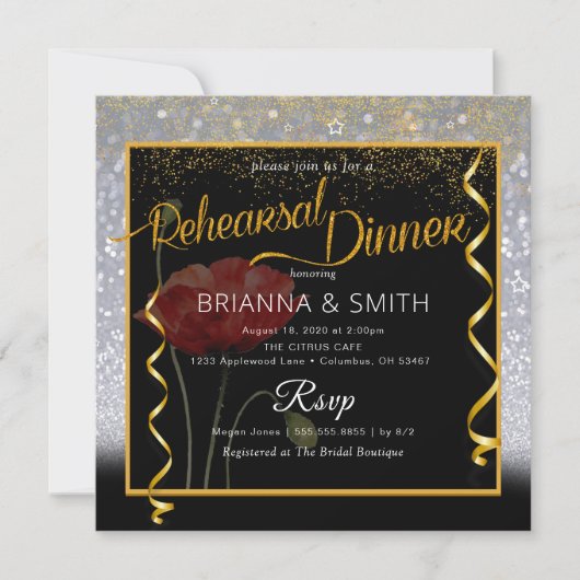 Glitter Elegant Calligraphy Rehearsal Dinner Kaart (Voorkant)