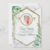 Glitter Elegant Eucalyptus Foto eerste communie Kaart (Achterkant)