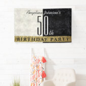 Glitter Elegant Goud Zwart en Wit 50ste Verjaardag Spandoek (Insitu)