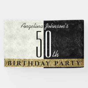 Glitter Elegant Goud Zwart en Wit 50ste Verjaardag Spandoek
