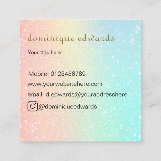 Glitter Elegant Modern Gold Cosmetics Square Vierkante Visitekaartje (Achterkant)