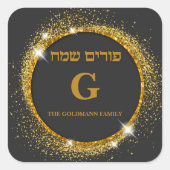 Glitter Elegant Purim, persoonlijk aangeduid als G Vierkante Sticker (Voorkant)