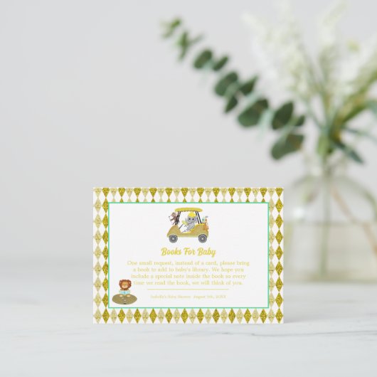 Glitter Elephant & Monkey Golf Baby shower Informatiekaartje (Staand voorkant)