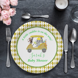 Glitter Elephant & Monkey Golf Baby shower Return Papieren Bordje