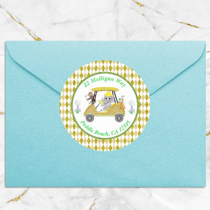 Glitter Elephant & Monkey Golf Baby shower Return Ronde Sticker