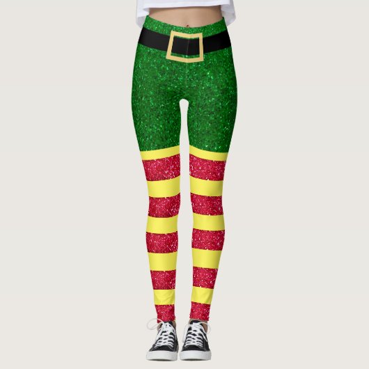 Glitter Elf met kerstrood Geel Leggings (Voorkant)