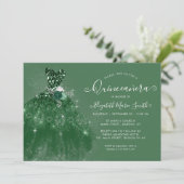 Glitter Emerald Green Silver Dress Quinceanera Kaart (Staand voorkant)