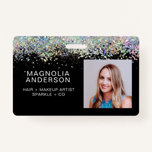 Glitter Employee Photo Name Barcode Badge (Voorkant)