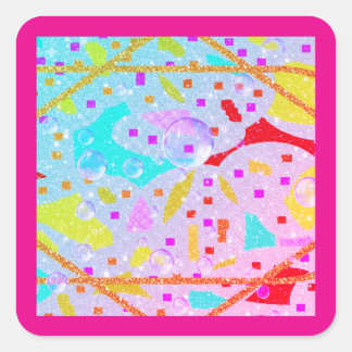 GLITTER EN BELLEN ONTWERP PASTELKLEUREN KUNST VIERKANTE STICKER