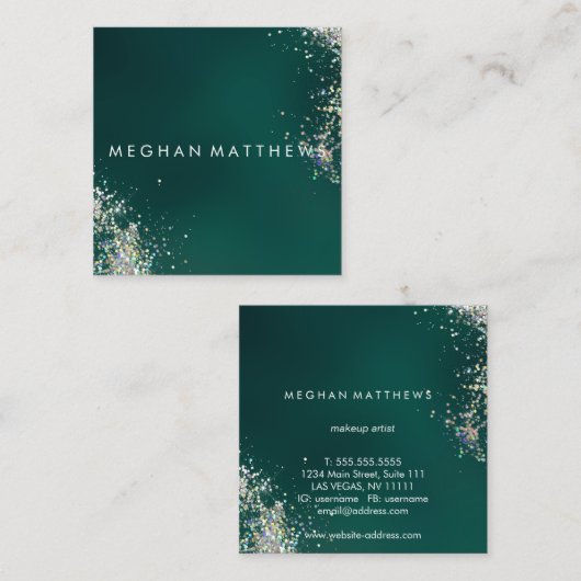 Glitter en Blauwgroen Beauty Stylist Vierkante Visitekaartje (Voorkant / Achterkant)