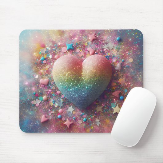 Glitter en Confetti sterren en harten Muismat (Met muis)