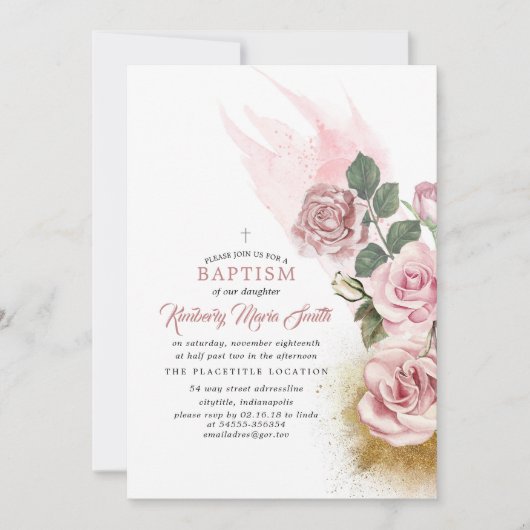 Glitter en Dusty Roos Girls Baptisme Kaart (Voorkant)