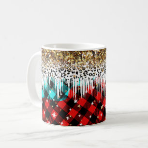 Glitter en geplakt patroon met sprankelende sneeuw koffiemok